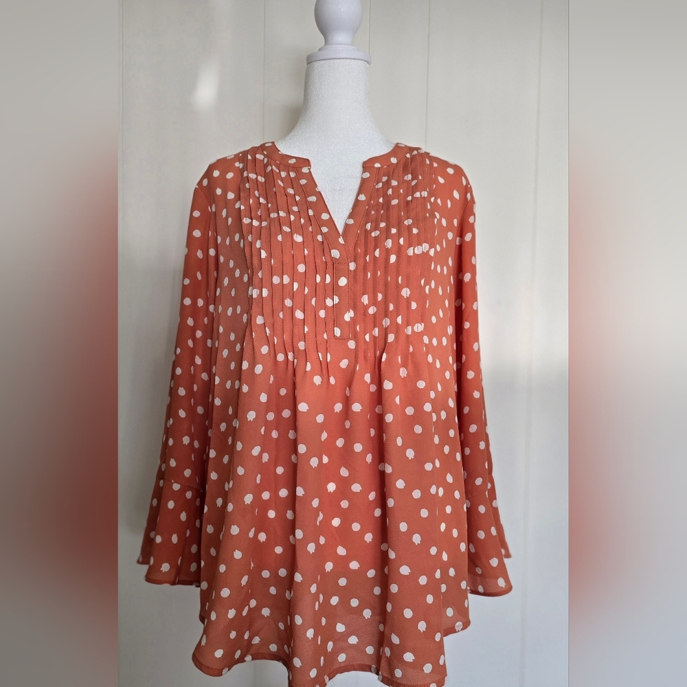 Style & Co. Women's Blouse - Coral Polka Dot